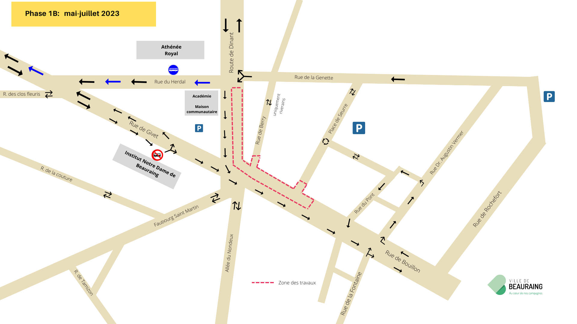 Attention travaux (phase 1B) sur le rond-point à Beauraing
